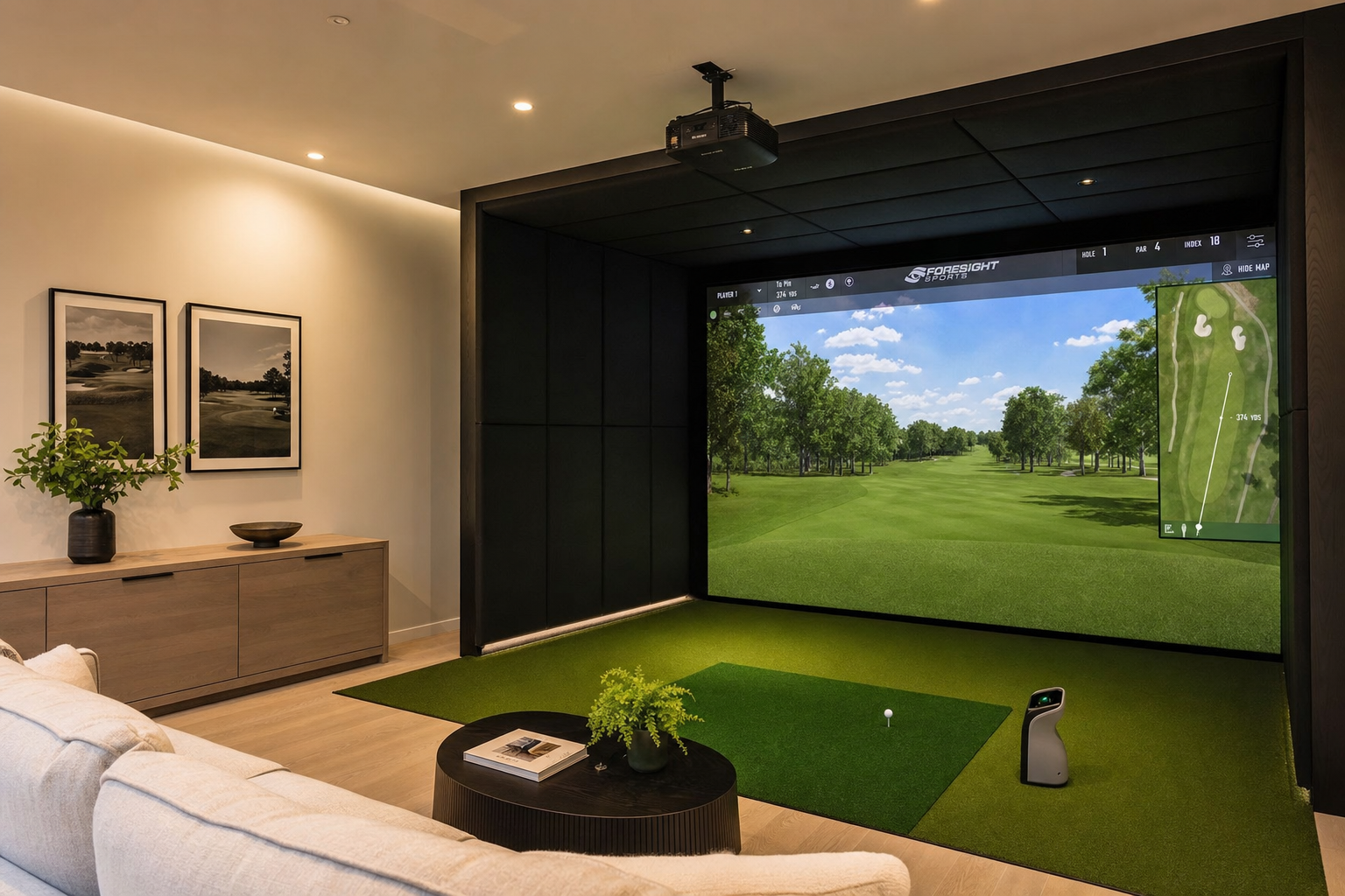 Premium indoor golf simulator installation